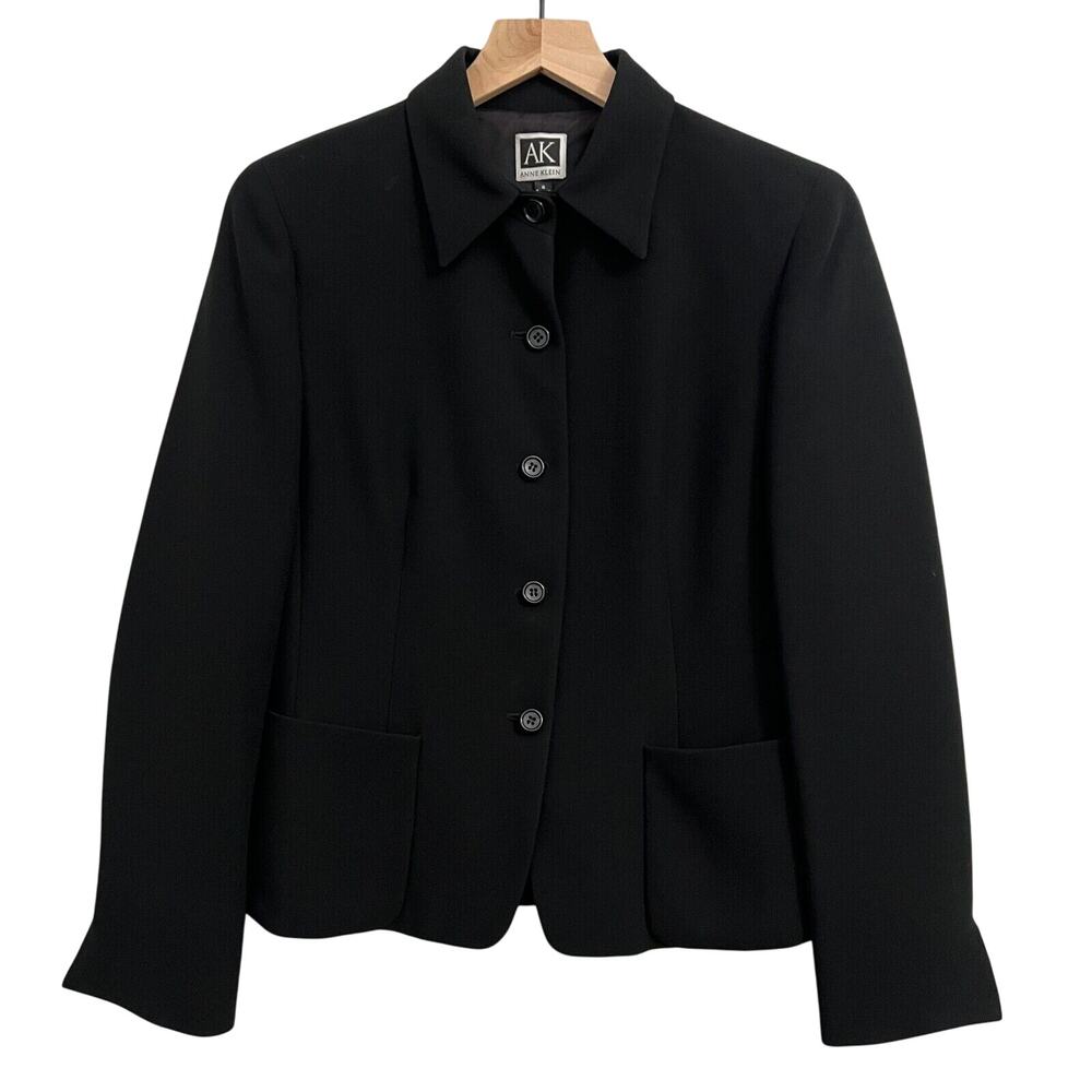 Vintage Anne Klein Blazer Womens 8 Black Dress Jacket Crepe Office Formal 90's - Picture 3 of 13